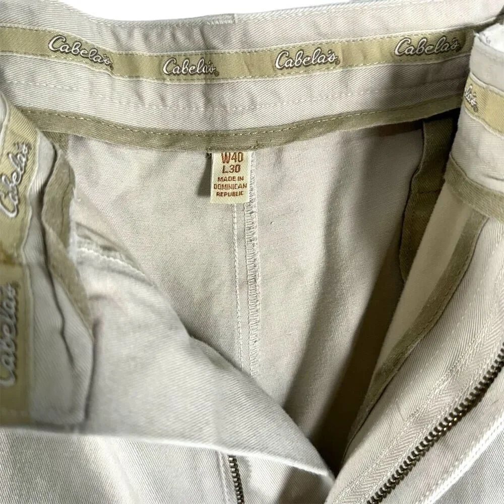 Cabela's Men's Khaki Chino Pants Size‎ 40W x 30L Flat Front Beige Cotton